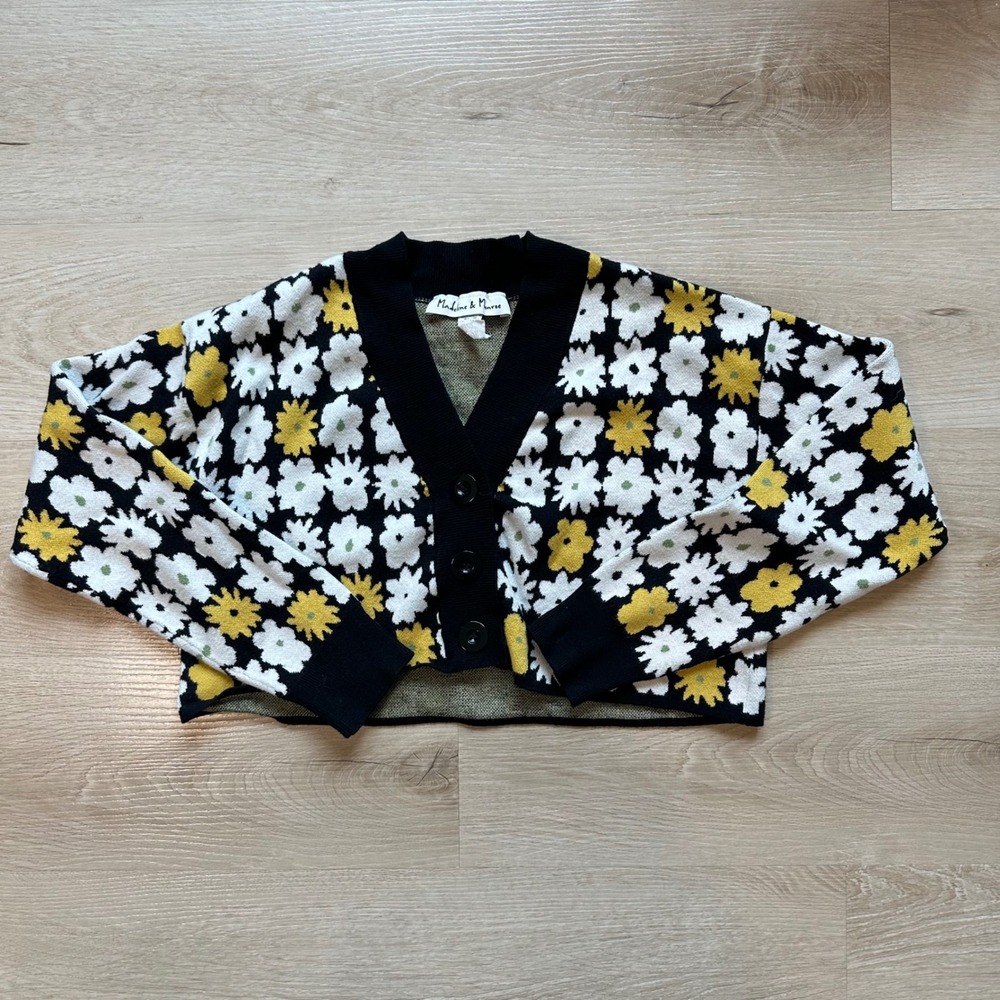 Madeline & Monroe Daisy Sweater Jacquard Cardigan Black Y2K Cottagecore M
